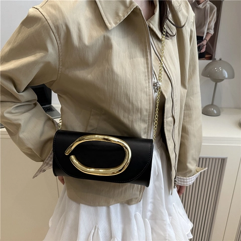 Fashion Womens PU Leather Crossbody Bag Large Gold Metal Buckle Chain Strap Small Square Shoulder Bag Leopard Solid Color