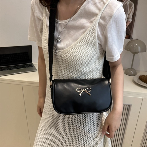 Bolso de Hombro de Cuero PU Vintage para Mujer Lazo Dorado Bolso Bandolera Cuadrado Pequeño Color Sólido Diario