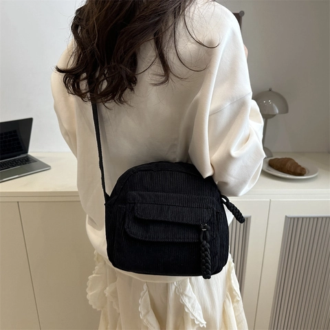 Women Casual Corduroy Crossbody Bag Small Square Shoulder Bag With Adjustable Strap Solid Color Minimalist Fashion Handbag