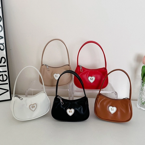 Borsa da Sottobraccio Mini con Decoro a Cuore in Pelle PU Dolce Borsa a Tracolla con Strass Borsa Chic per Ragazze Autunno Abbinamento Quotidiano