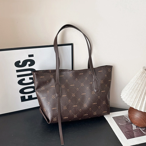 Borsa Tote da Donna in Pelle PU con Monogramma Borsa a Tracolla di Grande Capacità con Motivo a Coniglietto Stile Coreano Alla Moda