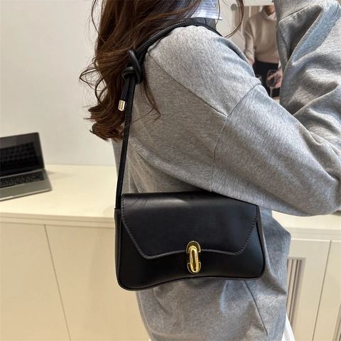 Minimalist Women PU Leather Underarm Bag Fashion Knotted Shoulder Strap Small Square Crossbody Bag Solid Color Flap Purse