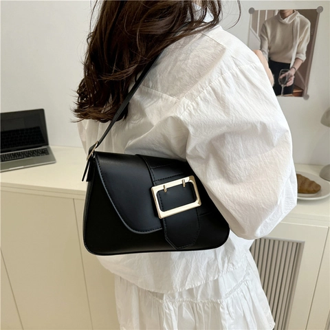 Minimalistische PU Leder Quadratische Schultertasche Für Damen Gold Metallschnalle Achseltasche Mode Retro Pendler Handtasche