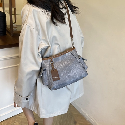 Retro PU Leder Schultertasche Für Damen Mode Marmor Textur Umhängetasche Eimertasche Mit Seitentaschen Pendler Handtasche