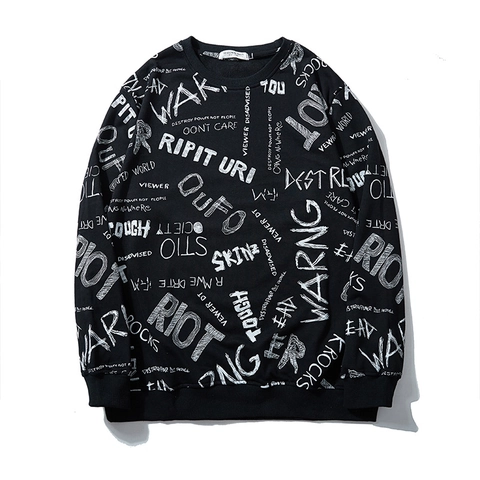 Heren Plus Size Streetwear Graffiti Print Sweatshirt Ronde Hals Lange Mouw Losse Pasvorm Katoenmix Casual Top
