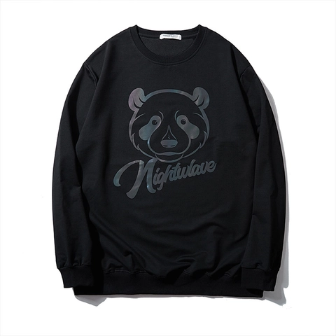 Felpa da Uomo Taglie Forti con Stampa Panda Riflettente Girocollo Manica Lunga Pullover Comodo Moda Casual Sportivo