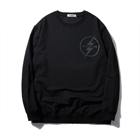 Sudadera de Talla Grande para Hombre Moda Estampado Rayo Reflectante Láser Pullover Holgado Mezcla de Algodón