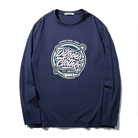 T-Shirt da Uomo Taglie Forti a Maniche Lunghe in Cotone Con Stampa Lettere Retrò Girocollo Larga Casual Streetwear Americano
