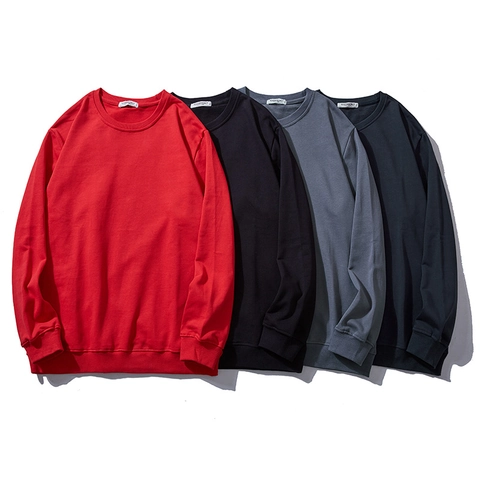 Felpa da Uomo Taglie Forti Girocollo Tinta Unita Vestibilità Ampia Manica Lunga Misto Cotone Pullover Casual Autunno