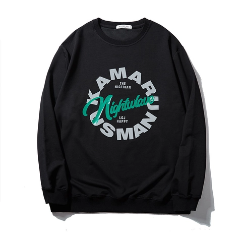 Sudadera de Talla Grande para Hombre Kamaru Usman Nightwave Estampada Mezcla de Algodón Pullover Holgado Manga Larga Top Moda Negro