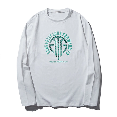 Maglietta da Uomo a Maniche Lunghe Girocollo Taglie Forti Comoda Streetwear Cotone Spazzolato Stampa Grafica Geometrica Lettere Casual