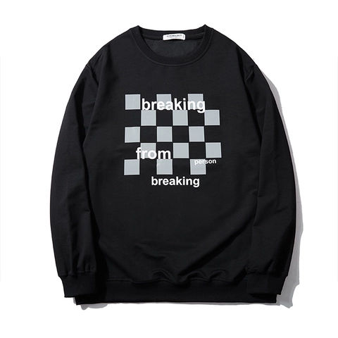 Felpa da Uomo Taglie Forti Girocollo Manica Lunga Stampa Lettere Motivo a Scacchiera Top Streetwear Casual Comodo