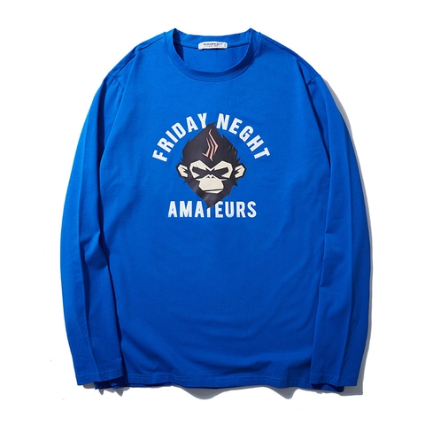 Maglietta da Uomo Streetwear in Cotone a Manica Lunga Con Stampa Gorilla Girocollo Taglia Forte Top Casual Autunno