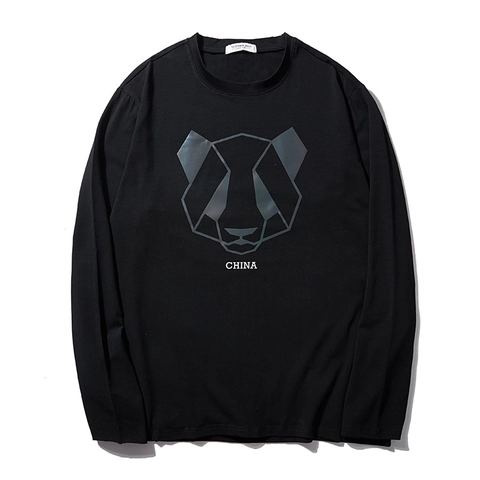 Men Plus Size Long Sleeve T-Shirt Reflective Geometric Panda Graphic Print Cotton Blend Round Neck Streetwear Top