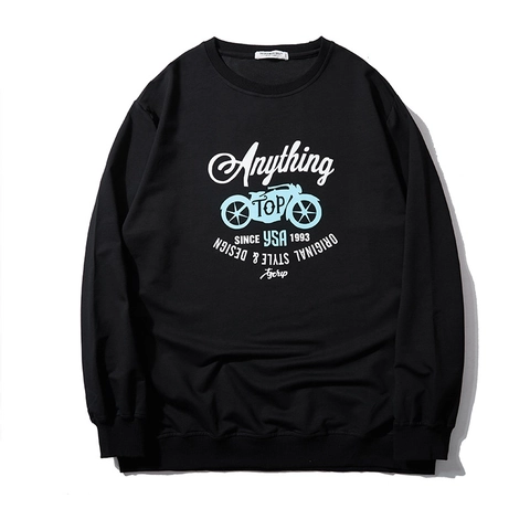 Sweatshirt Homme Grande Taille Vintage Imprimé Moto et Lettre Col Rond Manches Longues Mélange de Coton Pull Ample