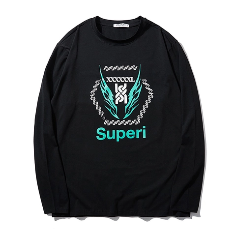 Heren Grote Maten Katoenen T-Shirt met Lange Mouwen Grafische Letterprint Ronde Hals Casual Streetwear Pullover Tops Zwart Donkergrijs