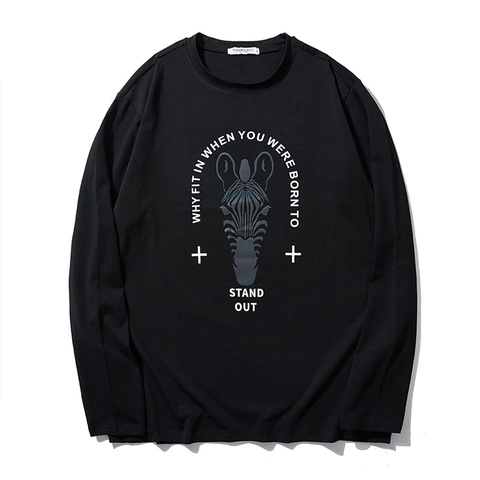 Maglietta da Uomo Taglie Forti Stampa Zebra Maniche Lunghe Tendenza Comoda Misto Cotone Girocollo Pullover Casual Autunno Top