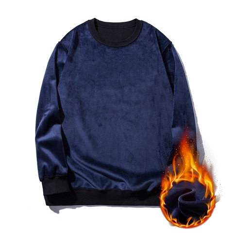 Felpa da Uomo Taglie Forti Invernale in Pile Ispessito Girocollo Misto Cotone Caldo Tinta Unita Comoda Manica Lunga Casual Pullover