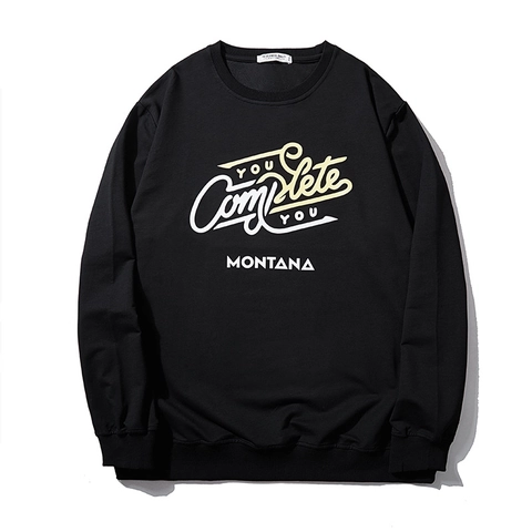 Sweatshirt Homme Grande Taille Mélange Coton Imprimé Lettre Col Rond Pullover Manches Longues Top Sport Décontracté Montana