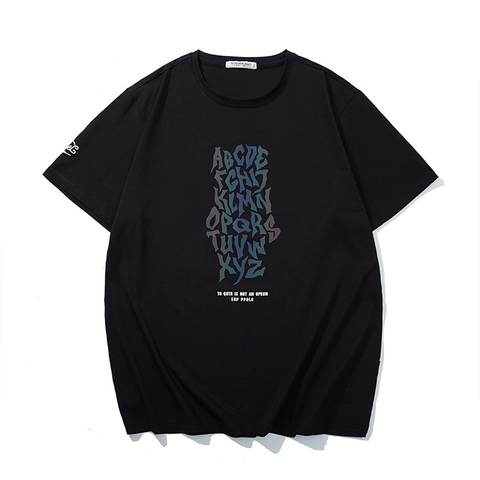 Maglietta da Uomo Taglie Forti con Stampa Riflettente in Cotone ed Elastan Manica Corta Oversize Streetwear Estivo Top Casual