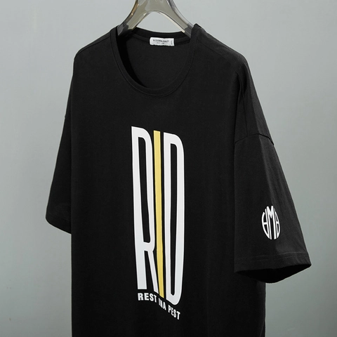 Herren Übergröße Streetwear Baumwolle T-Shirt Lockere Passform Überschnittene Schulter Kurzarm Top Mit RID Print Schwarz Sommer Lässig