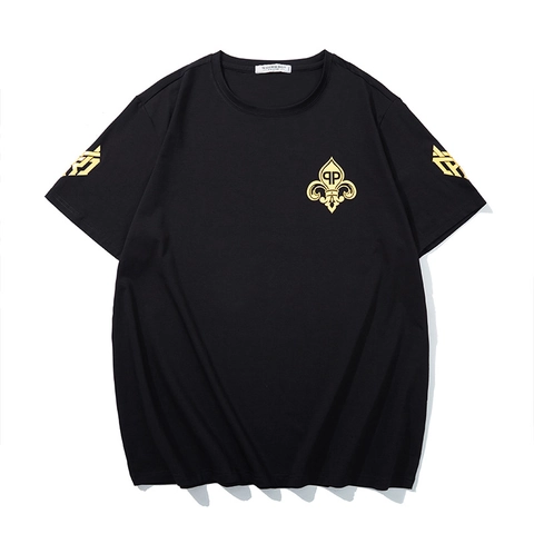 Men's Plus Size Streetwear T-Shirt Loose Casual Cotton Blend Gold Foil Fleur-de-lis Print Round Neck Short Sleeve Top