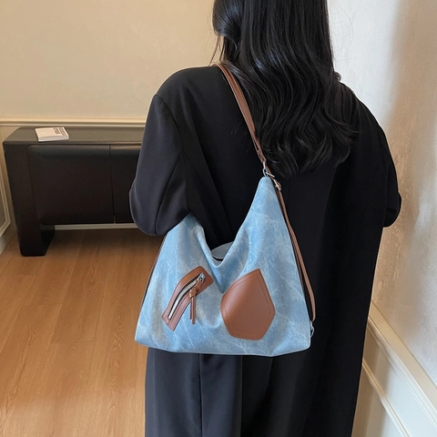 Borsa Tote da Donna in Pelle PU di Grande Capacità Borsa a Tracolla in Stile Street Retrò Con Tasche Multiple Chiusura a Cerniera Borsa Casual di Moda