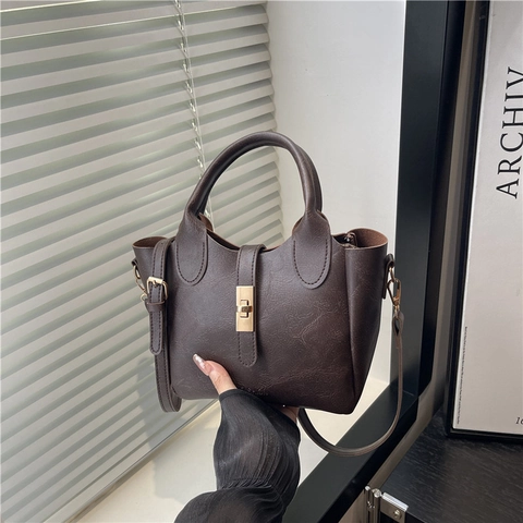 Elegante PU Leren Emmertas Voor Dames Mode Getextureerde Handtas Met Metalen Slot Eenvoudige Crossbodytas Veelzijdige Tote