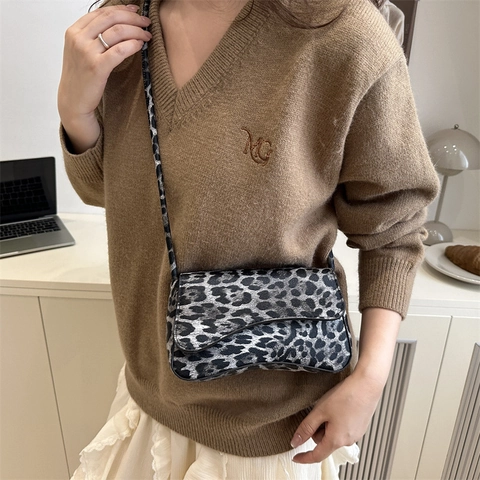 Vintage Leopard Print Shoulder Bag For Women Synthetic Leather Crossbody Bag Fashion Daily Versatile Small Square Bag