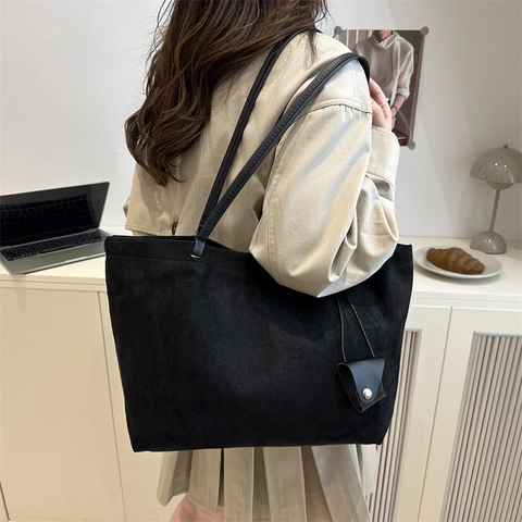 Sac Cabas Vintage en Suède Grande Capacité Pour Femmes Sac à Épaule Dépoli Minimaliste Sac à Main Rétro Souple Pour Navette