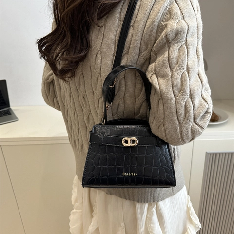 Petit Sac à Bandoulière Carré pour Femme Avec Texture Crocodile Cuir PU Serrure Métallique Dorée Sac à Main Mode pour Sortie