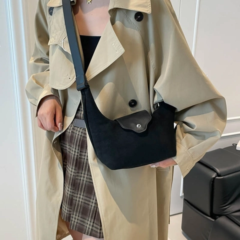 Borsa Hobo Minimalista in Camoscio da Donna Retro Forma di Raviolo Borsa a Tracolla Regolabile Borsa alla Moda Quotidiana