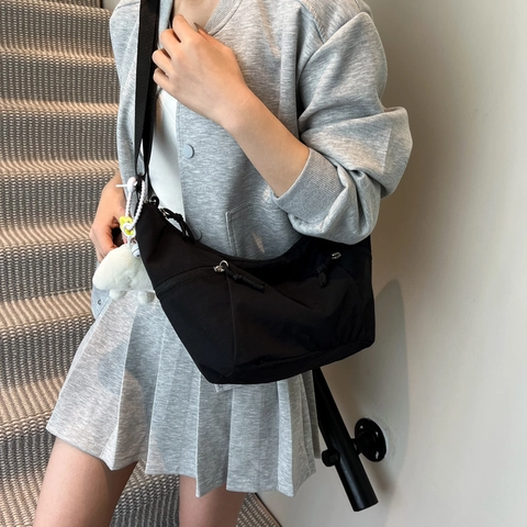 Fashion Nylon Dumpling Shoulder Bag Casual Hobo Crossbody Bag For Women Chic Street Trend Solid Color Zipper Satchel