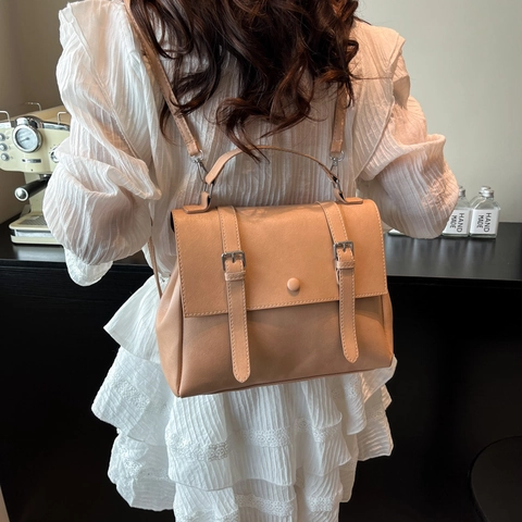 Vintage PU Leather Backpack For Women Fashion Solid Color Rucksack With Pearl Lace Bowknot Charm College Style Travel Daypack
