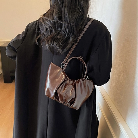 Stylish Women Ruched PU Leather Cloud Handbag Crossbody Bag Solid Color Pleated Shoulder Bag For Daily Commuting Fashion