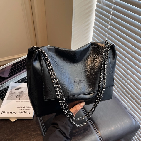 Borsa a Tracolla da Donna alla Moda in Pelle PU con Catena Argentata Grande Capacità Piccola Borsa Quadrata