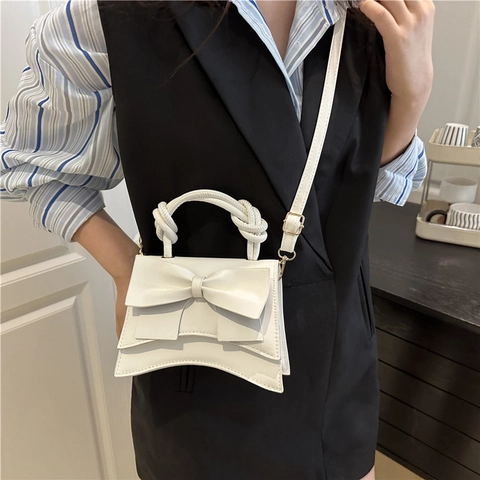 Bolso de Mano Elegante para Mujer Con Decoración de Lazo y Asa Anudada Color Sólido Cuero PU Bolso Bandolera Moda Bolso de Hombro de Reloj de Arena
