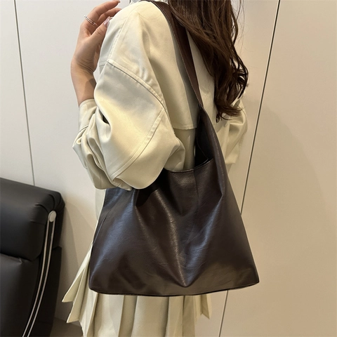 Bolso Tote de Cuero PU de Gran Capacidad para Mujer Bolso de Hombro Hobo Retro Con Hebilla Magnética Moda Minimalista Trabajo Viaje Bolso de Mano
