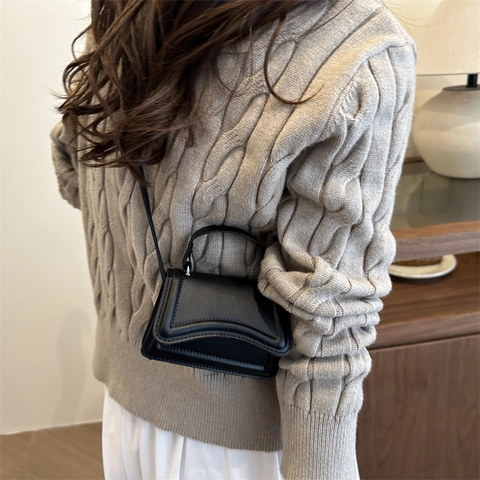 Borsa a Tracolla Quadrata in Pelle PU Mini di Design per Donna Borsa a Tracolla con Patta a Onda Alla Moda Con Manico Piccola Borsa Quotidiana