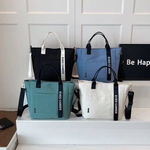 Women Fashion Composite Fabric Tote Lunch Bag Casual Letter Ribbon Portable Shoulder Handbag For Daily Commuting Office Student