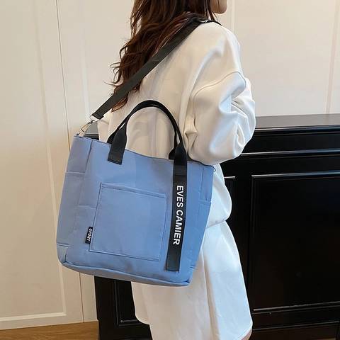 Dames Mode Composietstof Tote Lunchtas Casual Letterlint Draagbare Schoudertas Voor Dagelijks Woon-Werkverkeer Kantoor Student