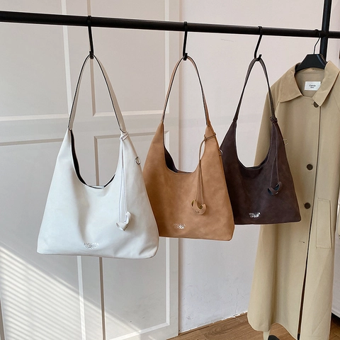 Bolso Tote de Gran Capacidad para Mujer Minimalista de Cuero PU Hobo Bolso de Hombro Moda Callejera Rétro Color Sólido