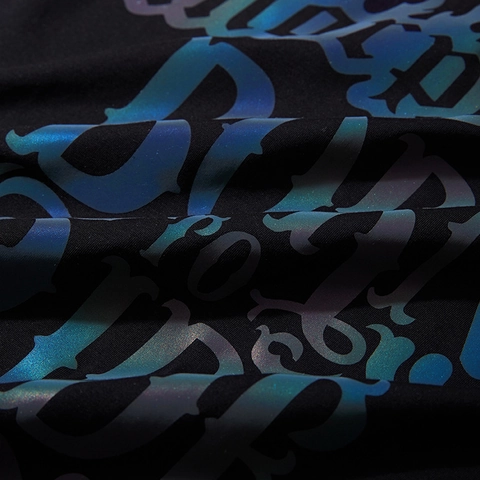 T-Shirt da Uomo Streetwear Taglie Forti Riflettente con Stampa Lettere Vestibilità Larga Cotone Manica Corta Iridescente Casual Nero