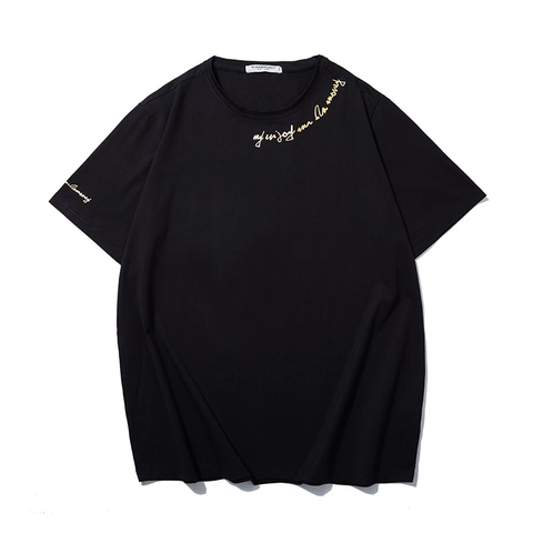 Herren Übergröße T-Shirt Sommer Locker Baumwollmischung Kurzarm Tee Mit Goldenem Buchstaben Bronzierendes Design Casual Top
