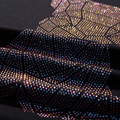 T-Shirt da Uomo Taglie Forti in Misto Cotone con Strass Motivo Orso Geometrico Manica Corta Larga Casual Streetwear