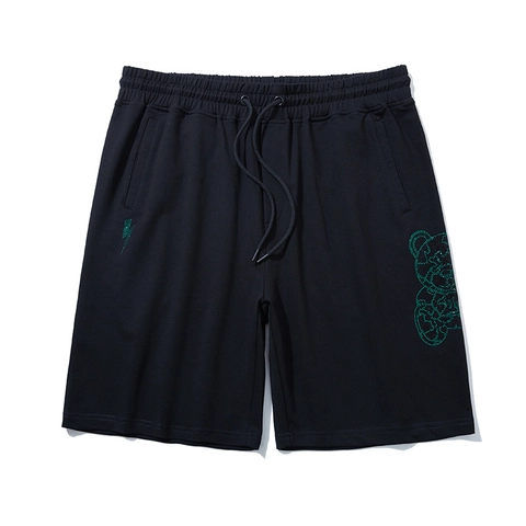 Herren Übergröße Baumwollmischung Strass Shorts Lockere Gerade Jogginghose Grüner Bär Blitz Muster Streetwear Hose