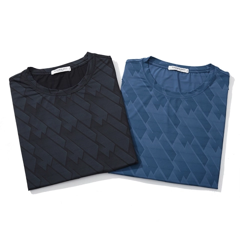 Herren T-Shirt In Übergröße Schnelltrocknend Kurzarm Oberteil Geometrisches Dunkles Jacquard Muster Lockere Passform Rundhals Sport T-Shirt