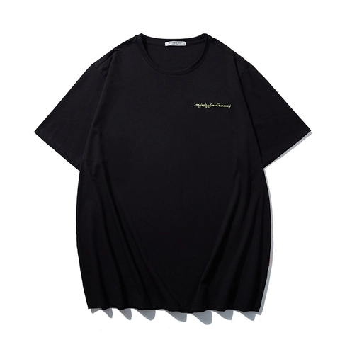 Herren Übergröße Baumwolle Bestickt T-Shirt Lockere Passform Lässig Kurzarm Grafik Tee Sommer Mode Streetwear Schwarz Top