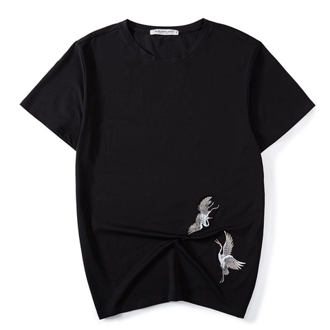 Heren Grote Maat T-Shirt Chinese Stijl Geborduurd Kraanvogel Ronde Hals Korte Mouw Katoenmix Casual Los Top