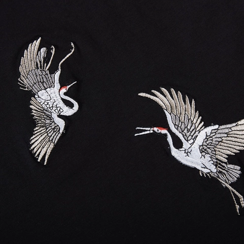Heren Grote Maat T-Shirt Chinese Stijl Geborduurd Kraanvogel Ronde Hals Korte Mouw Katoenmix Casual Los Top